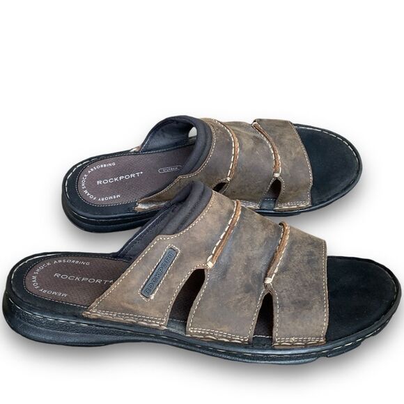 Rockport Darwyn Outdoor Sandals Slides Brown Leather Classic Men’s size 12 - Picture 3 of 14